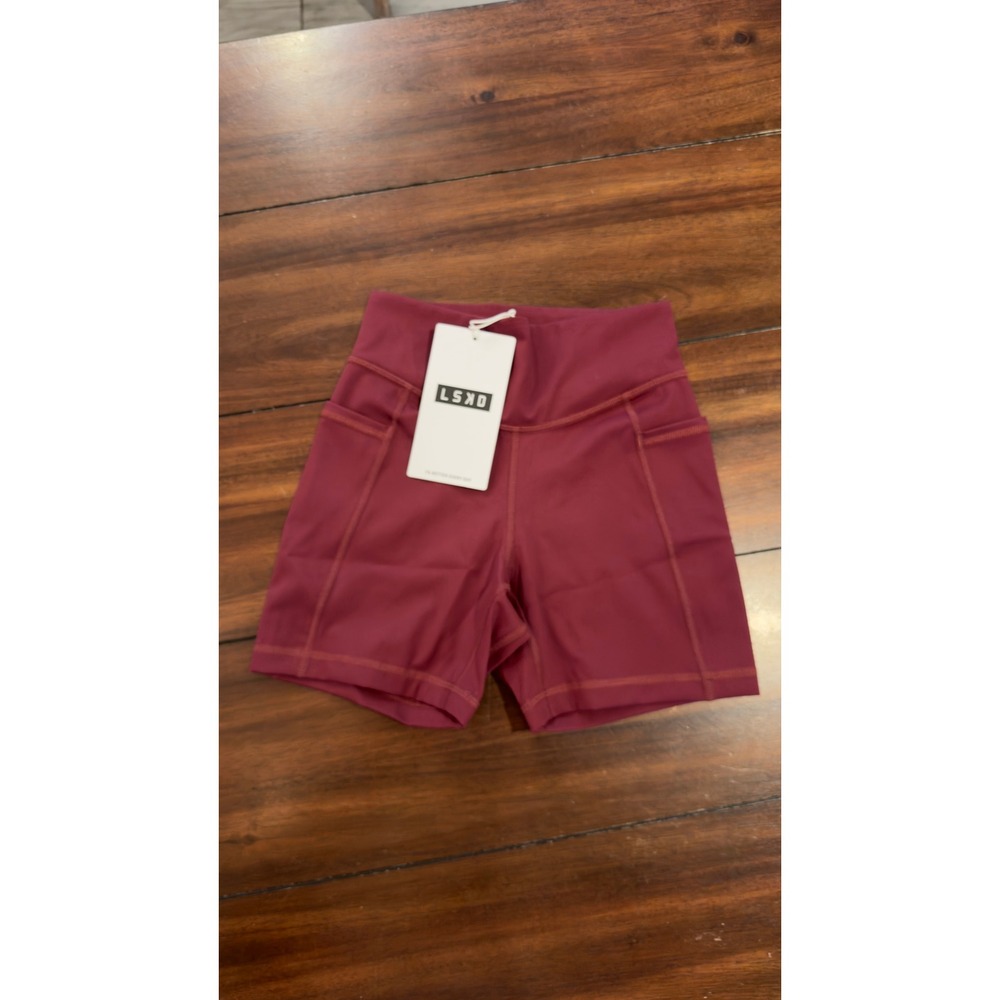 LSKD Elite X-Shorts Dark Cherry Burgundy High Waisted Athletic Pockets NEW NWT - Picture 2 of 16